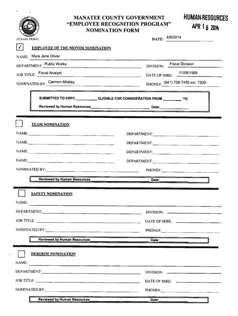 Fillable Online Employee Of The Month Nomination Fax Email Print