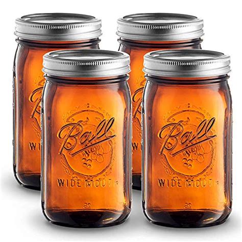 Amber Glass Wide Mouth Mason Jars Oz Quart Pack With Airtight