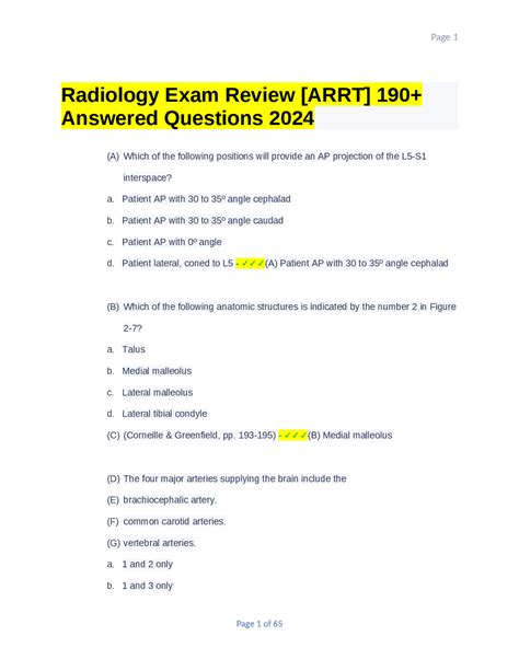 Radiology Exam Review ARRT 190 Answered Questions 2024 Exams