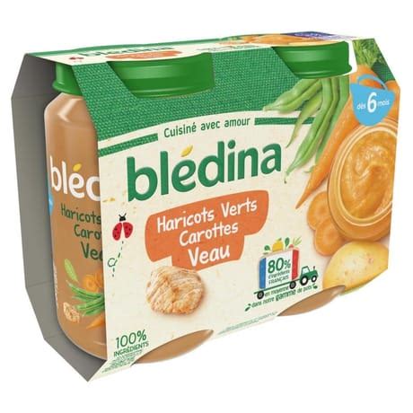 Bledina pots purée haricots verts carottes veau 2x200g