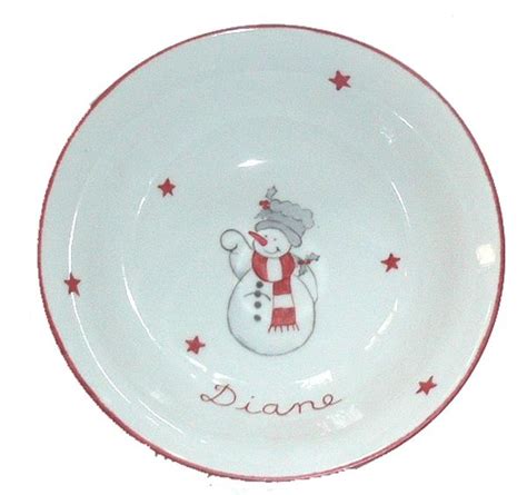 Assiette creuse Noël motif Bonhomme de neige personnalisée au prénom