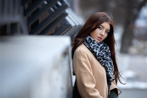 Wallpaper Portrait Scarf Depth Of Field Women Outdoors X