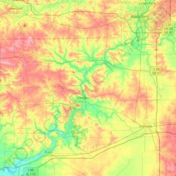 Ogle County topographic map, elevation, relief