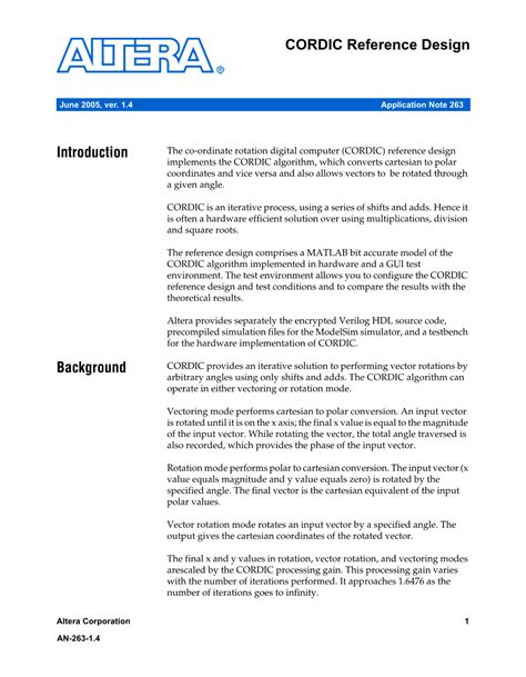 Cordic Reference Design Application Note Docslib