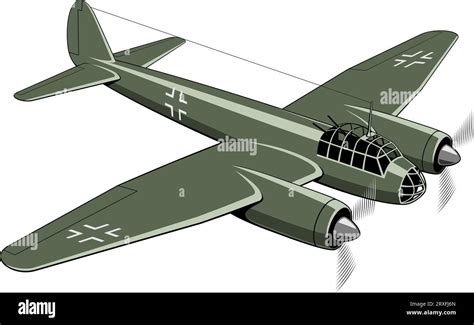 German bomber, heavy fighter plane (1936). WW II aircraft. Vintage airplane. Vector clipart ...