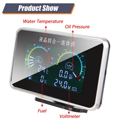 4 In 1 Car LCD Meter Digital Oil Pressure Voltmeter Water Temp Fuel