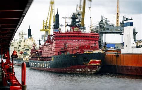 Wallpaper Port Board Icebreaker The Ship Russia Nose Cranes