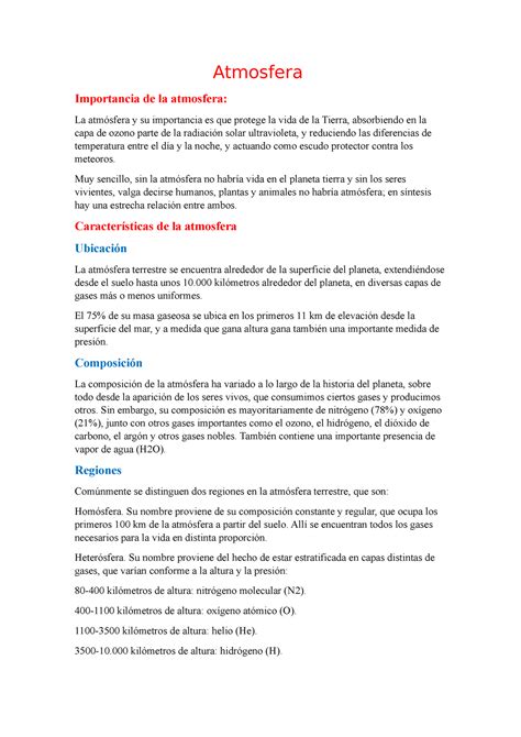 Atmosfera Tarea De Geografia Atmosfera Importancia De La Atmosfera La Atmósfera Y Su