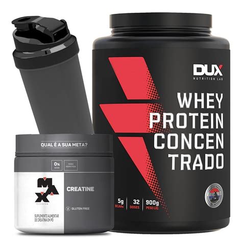 Kit Whey Concentrado Dux Creatina Max Titanium Shaker