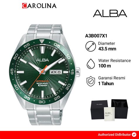 Jual Jam Tangan Pria Alba Mechanical A B X Green Pattern Dial Silver