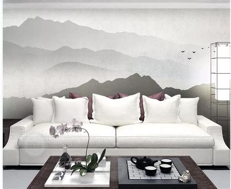 Hand Painted Grey Ombre Mountains Mural Wallpaper Geometry Etsy