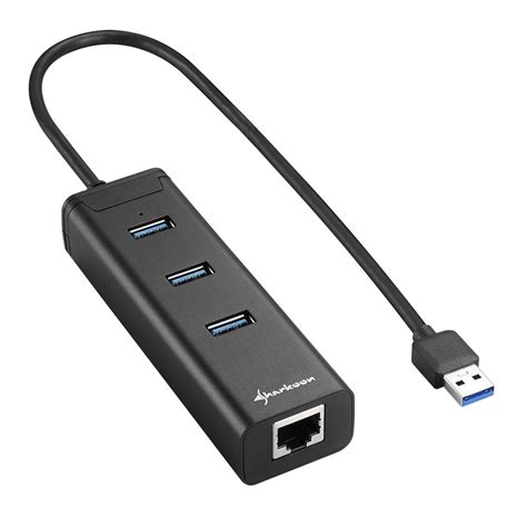 Sharkoon 3 Port Usb 30 Aluminium Hub Rj 45 Ethernet Adapter