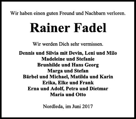 Rainer Fadel Traueranzeige Cuxhavener Nachrichten