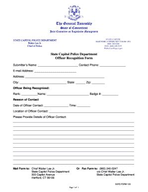 Fillable Online Cga Ct Officer Recognition Form Connecticut General