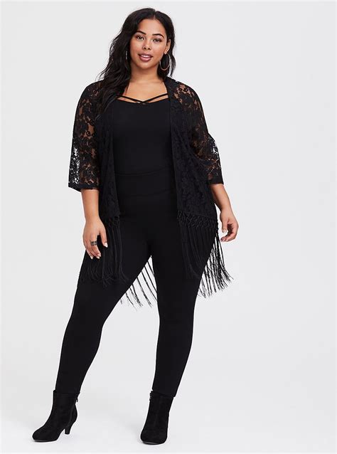 Black Lace Fringe Kimono Plus Size Outfits Plus Size Black Dresses