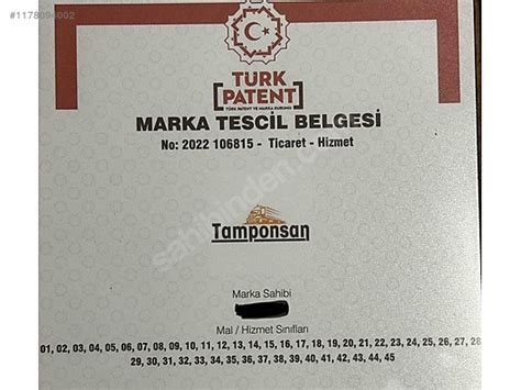 Satılık tescilli marka patent tüm 48 sınıf TAMPONSAN Satılık Marka