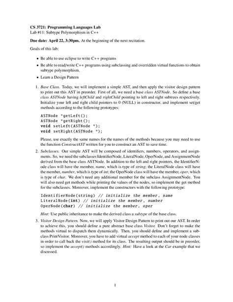 Lab Ii Subtype Polymorphism In C Programming Languages Recitation