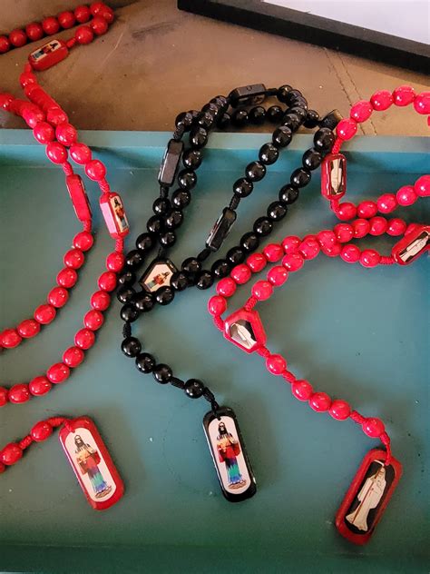 Santa Muerte Wood Bead And Sparkling Beads Rosary Woven Etsy