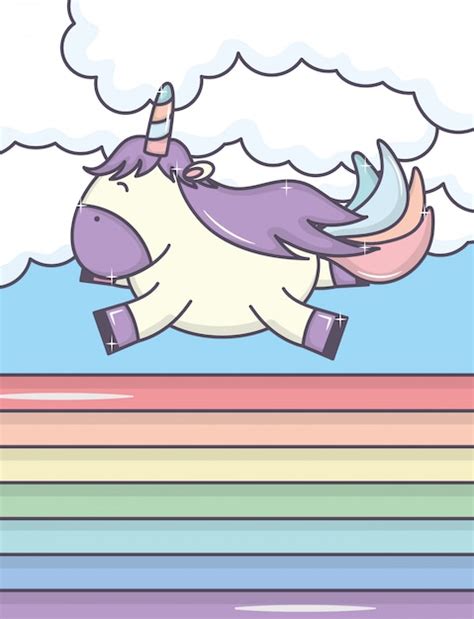 Lindo Adorable Unicornio Y Arcoiris Vector Gratis