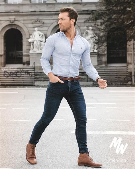 Casual style for men. Denim jeans and blue shirt combo. | Business ...