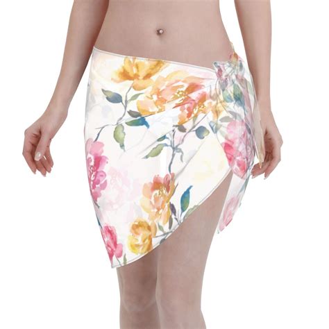 Coaee Colorful Flowers Women S Short Sarongs Beach Wrap Sheer Bikini