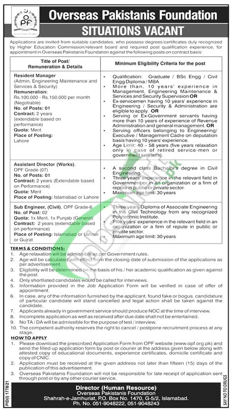 Opf Org Pk Application Form Jobs In Overseas Pakistanis Foundation