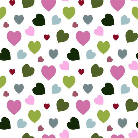 Seamless Pattern With Green Blue Pink Hearts On White Background