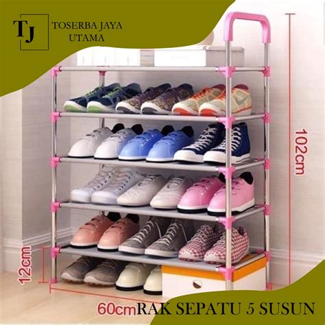 Jual Rak Sepatu Portable 5 Tingkat Tempat Sepatu Sandal 5 Susun Rangka