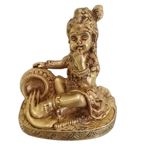 Golden Gold Plated Brass Baby Krishna Statue For Worship Size 5 X