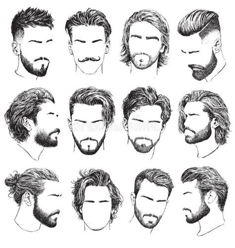 Highly Detailed Hand Drawn Men S Hairstyles Beards And Mustaches