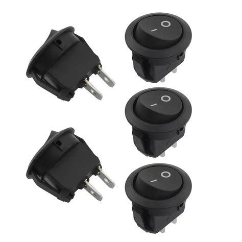 5Pcs SPST Black Button On Off Round Rocker Switch AC 6A 250V 10A 125V