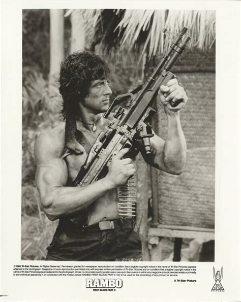 Rambo First Blood Sylvester Stallone barechested machine gun Original ...