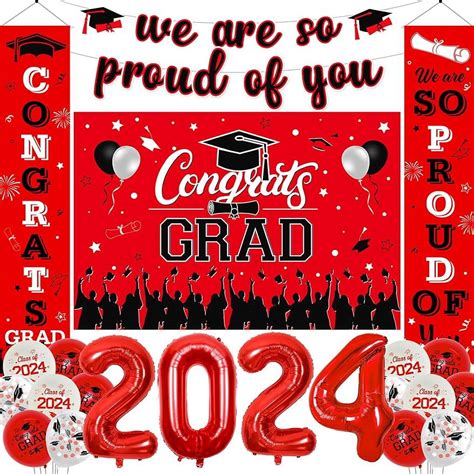 Graduation Decorations Class Of 2024 Red And Black Congrats Grad