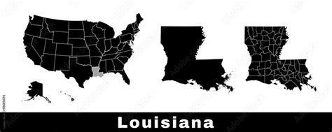 Map Of Louisiana State Usa Set Of Louisiana Maps With Outline Border