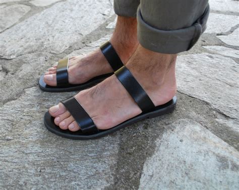 Mens Leather Slippers Leather Slides Mens Summer Sandals Etsy