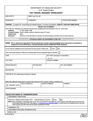 Coast Guard Tdy Worksheet Fill And Sign Printable Template Online