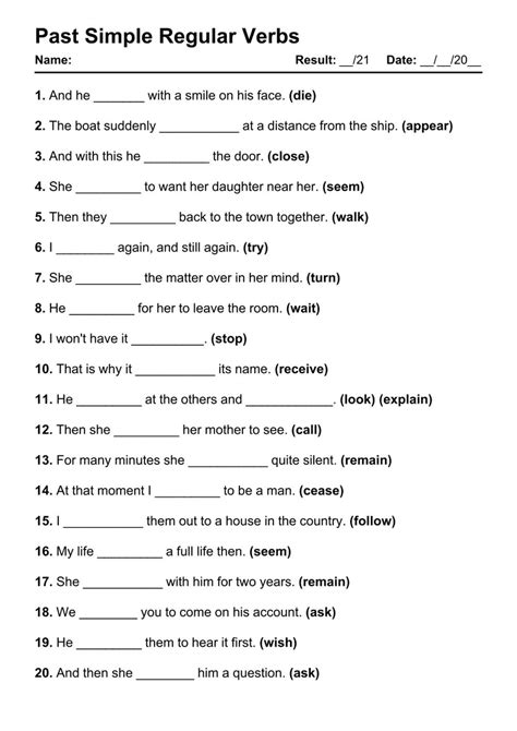 Past Simple Regular Verbs Exercises Pdf With Answers Worksheets Joy Nbkomputer