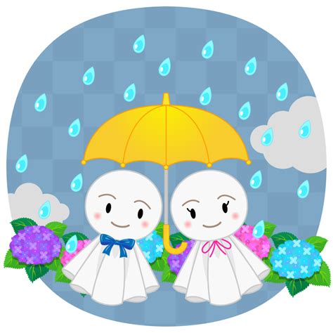 商用フリー・無料イラスト_てるてる坊主2人_あじさい_teruteru12 - 商用OK!フリー素材集「ナイスなイラスト」