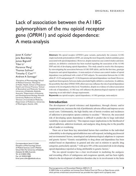 Pdf Lack Of Association Between The A G Polymorphism Of The Mu