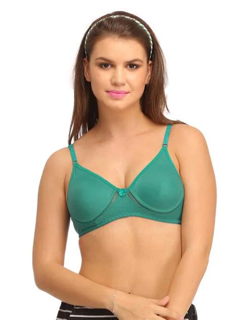 Buy Clovia Womens Cotton Solid Non Padded Demi Cup Wire Free T Shirt Bra Green Online At Best