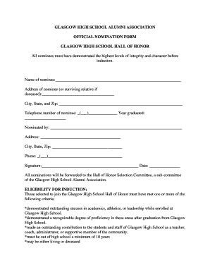 Fillable Online GLASGOW HIGH SCHOOL ALUMNI ASSOCIATION OFFICIAL NOMINATION Fax Email Print ...