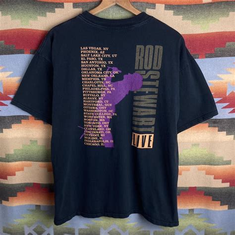 Vintage 90s Rod Stewart Tour Concert Black T Shirt Depop