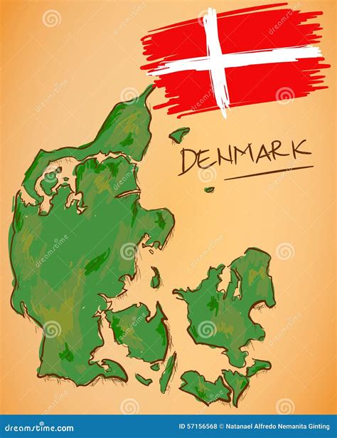 Denmark Map And National Flag Vector Stock Vector Illustration Of