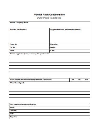 11 Free Vendor Audit Form Templates In Doc Excel Pdf Free And Premium Templates