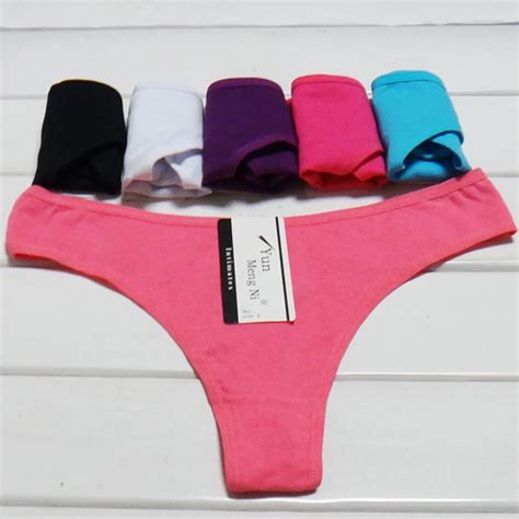 Pack Of Low Rise Plain Cotton Thong Spandex Lady G String Sexy Women