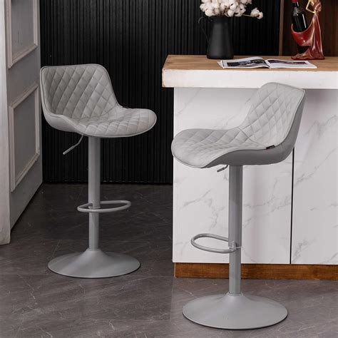 Amazon YOUTASTE Grey Bar Stools Set Of 2 PU Leather Padded Counter