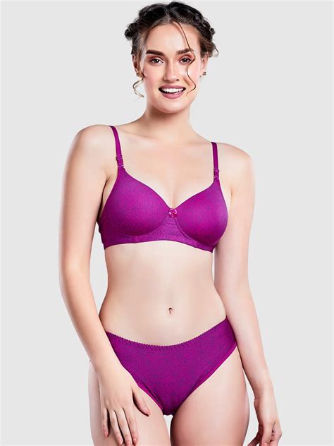 Buy Lady Love Women Purple Self Designed Lingerie Set LLSET9045