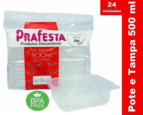 24 Potes Descartáveis marmita 500ml Freezer Microondas Prafesta