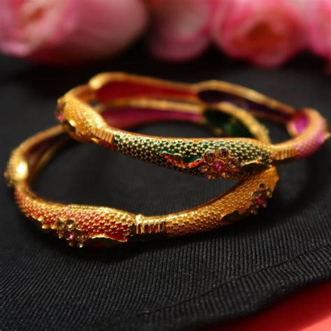 Gold Plated Multi Color Stone Bangles Indian Bangles Gelang Tangan