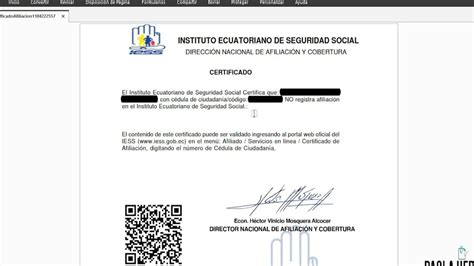 Certificado De No Estar Afiliado Al Iess Sin Clave Ecuadorcertificados